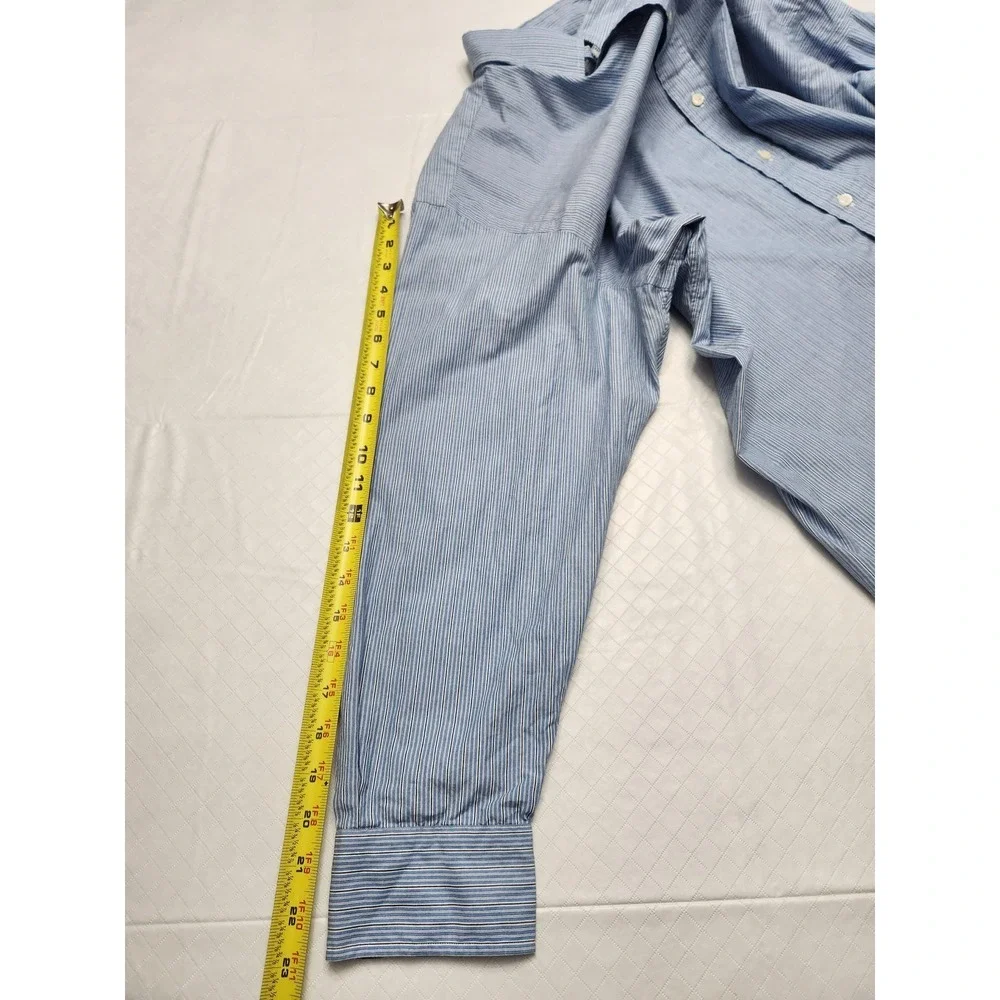 Polo Ralph Lauren Shirt‎ Mens 17.5 32 33 Blue White Stripe Alcott Tab Collar